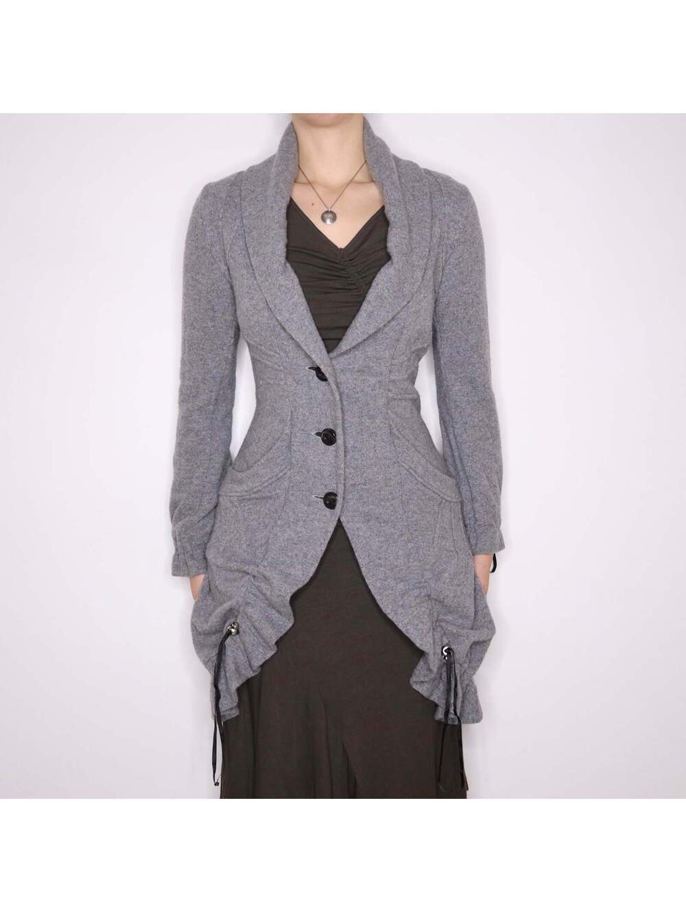 Y2K Italian Gray Long Wool Cardigan (M)